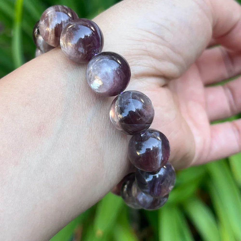 15mm chunky‎ stretchable flashy lepidolite bracelet
